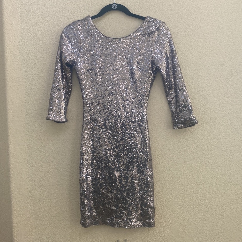Lulus Silver Sequin Party Dress